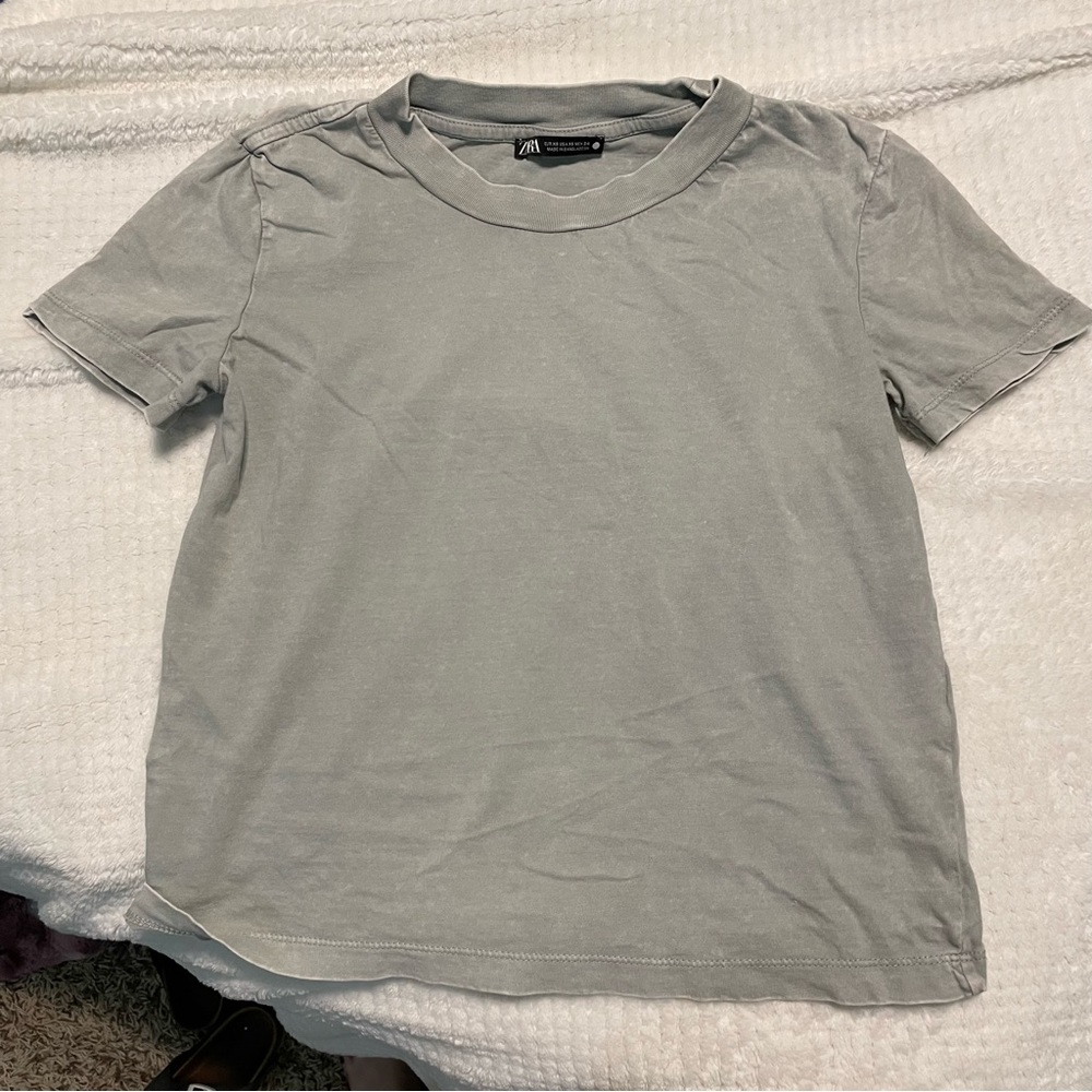 Greenish-Gray Distressed Washed Zara Tee